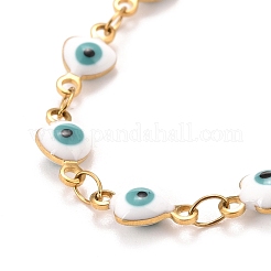Bracciale a cuore smaltato con catene a maglie malocchio&nbsp;BJEW-P271-06G-01