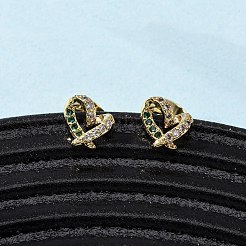 Aretes con forma de corazón y circonita cúbica con micropavé de latón&nbsp;EJEW-K267-27G