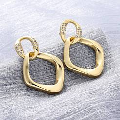 Rhombus Messing Micro Pave klare Zirkonia Ohrstecker&nbsp;EJEW-R025-12G