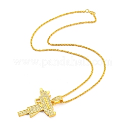 Collier pendentif en forme de pistolet en zircone cubique transparente avec chaînes en corde en alliage&nbsp;NJEW-E101-04G
