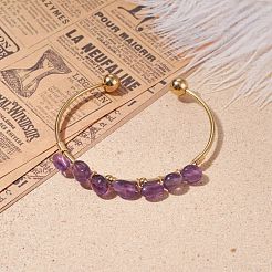 Bracciale rigido con polsino avvolgente con perline in pietra mista naturale&nbsp;BJEW-JB07263