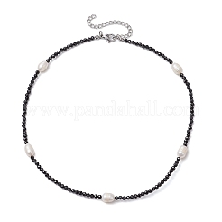 Collane di perle d'acqua dolce coltivate naturali e spinello nero naturale sfaccettato rotondo da 3 mm per le donne&nbsp;NJEW-JN05108