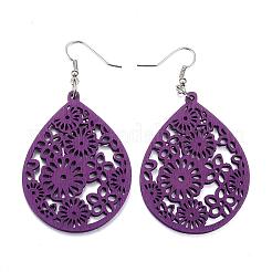 Boucles d'oreilles à la mode en bois de larme&nbsp;EJEW-F062-H