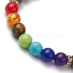 Bracelets extensibles à perles rondes en pierres précieuses mélangées sur le thème des chakras pour femmes et hommes&nbsp;BJEW-JB11365