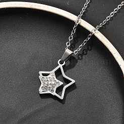 Collane a catena con ciondolo a doppia stella in cristallo e strass in acciaio inossidabile 304&nbsp;NJEW-Z056-02B-P