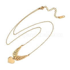 Collar con colgante de corazón y alas de ángel de acero inoxidable 304 para mujer&nbsp;NJEW-G176-03G