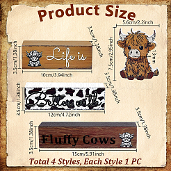 Ensemble de 4 panneau décoratif en bois représentant une vache des Highlands (4 styles différents)&nbsp;AJEW-WH0912-16