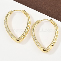 Orecchini a cerchio in ottone a goccia con micro pavé di zirconi cubici trasparenti&nbsp;EJEW-G446-01G