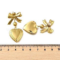 Orecchini pendenti in acciaio inossidabile 304 con fiocco e cuore&nbsp;EJEW-M065-03G