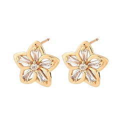 Orecchini a bottone da donna in ottone con micro pavé di zirconi cubici&nbsp;EJEW-G428-28C-02