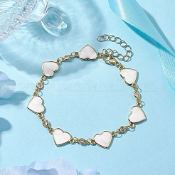 Bracciale a catena a maglie di cuore in ottone smaltato con zirconi&nbsp;BJEW-JB10171