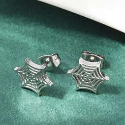 Anlaufgeschützte Ohrstecker aus 304 Edelstahl mit Spinnennetz-Motiv&nbsp;EJEW-G294-01P