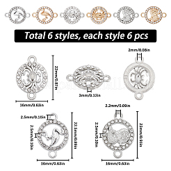 36 Stück 6 Stile Legierung Kristall Strass Anschluss Charms&nbsp;FIND-SC0007-42