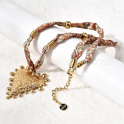 Collane con ciondolo a forma di cuore in acciaio inossidabile 304 e nastro di seta stampato per donna&nbsp;NJEW-A063-11G