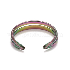 Regenbogenfarbener Ionenplattierungsring (IP) aus 304 Edelstahl mit doppelter Linie und offenem Manschettenring für Frauen&nbsp;RJEW-A005-41MC