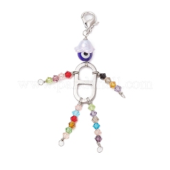 Cuentas redondas de lampwork hechas a mano con forma de ojo malvado con cuentas de cristal austriaco de imitación y eslabones de acero inoxidable 201 y adornos de cierres de pinza de langosta de aleación de zinc&nbsp;HJEW-JM03033