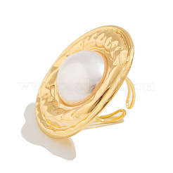 Conjuntos de brazaletes y anillos ovalados de hierro y perlas de imitación para mujer.&nbsp;WGBFE6E-01