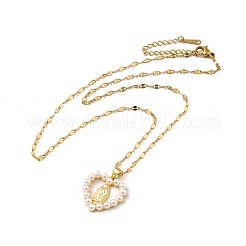 Coeur perlé en résine avec pendentif vierge marie&nbsp;LS-NJEW-F299-01G