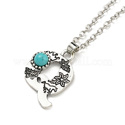 Lettera a~z lega placcata argento antico con collane con pendente in turchese sintetico&nbsp;NJEW-G080-01Q