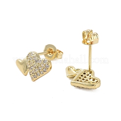 Boucles d'oreilles à tige en laiton avec micro pavé de zircons cubiques transparents en forme de cœur pour femmes&nbsp;EJEW-A110-09G