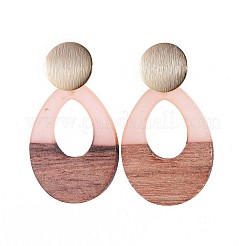 Boucles d'oreilles en résine et bois en forme de larme&nbsp;EJEW-JE03000-M