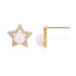 Boucles d'oreilles étoile et lune en laiton micro pavé de zircones cubiques transparentes&nbsp;PEAR-N020-JY03