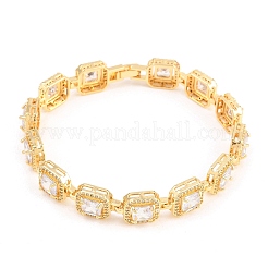 Bracelets carrés en laiton sertis de micro-pavés de zircon cubique transparent et de maillons en verre&nbsp;BJEW-T025-04G-03