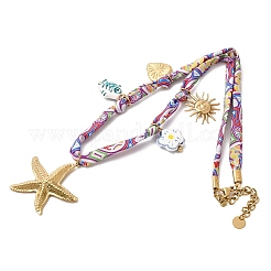 Halsketten aus bedruckter Polyesterkordel mit Seestern-Sonnenherz und Keramik-Fischblumenanhänger aus 304 Edelstahl für Damen&nbsp;NJEW-A063-08G