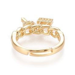 Anneaux de doigt en zircone cubique transparent micro pavé en laiton réglable&nbsp;RJEW-M133-08G