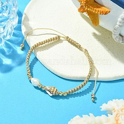 Braccialetti regolabili con perle d'acqua dolce coltivate naturali e perline intrecciate con conchiglia&nbsp;BJEW-JB09890