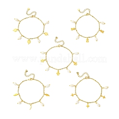 Bracelets à breloques en acier inoxydable 304 et verre électroplaqué avec perles de culture d'eau douce naturelles&nbsp;BJEW-JB13978