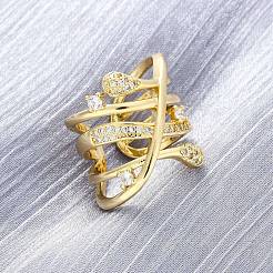 Mikropavé-Manschettenringe aus klarem Zirkonia aus Messing für Damen&nbsp;RJEW-H248-01G-02