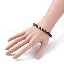 Bracelet extensible en perles rondes en bois naturel avec hématite synthétique pour hommes femmes&nbsp;BJEW-JB07549