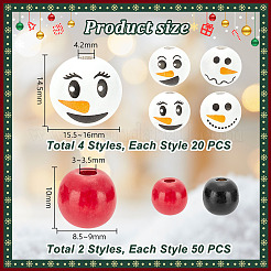 180 pièce 6 styles de perles européennes en bois à imprimé bonhomme de neige de Noël&nbsp;WOOD-PH0003-03A