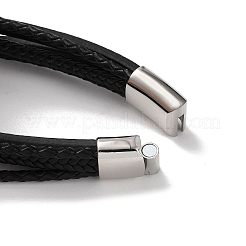 Geflochtene mehrsträngige Armbänder aus schwarzem PU-Leder für Herren&nbsp;BJEW-K243-21P