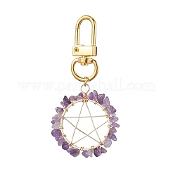5 pezzo rotondo piatto in stile 5 con decorazioni pendenti con perline naturali e sintetiche a forma di stella&nbsp;HJEW-JM01811-S