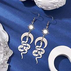Orecchini pendenti in acciaio inossidabile e ottone 201 snake & sun & moon per donna&nbsp;EJEW-TA00497