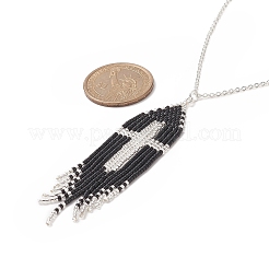 Colliers pendentifs en forme de croix en perles de verre&nbsp;NJEW-MZ00011-02