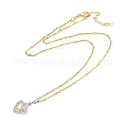 Collane con catena satellitare con ciondolo a scudo in zirconia cubica trasparente in ottone micro pavé per donna&nbsp;NJEW-U015-05G-01