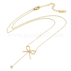 Colliers avec pendentif nœud papillon en strass cristal en acier inoxydable 304 plaqué ionique (IP) pour femmes&nbsp;NJEW-K276-27G