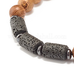 Bracelet en perles rondes tressées en bois naturel&nbsp;BJEW-JB07345