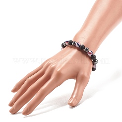 Pierre de lave naturelle et hématite synthétique et jade blanc océan (teint) bracelet extensible perlé rond&nbsp;BJEW-JB07972-01