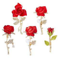 5 broche en strass avec 5 styles de fleur rose et perles en plastique&nbsp;JEWB-FH0002-47
