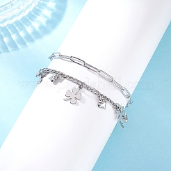 Braccialetti da donna in acciaio inossidabile 304 con graffetta e catena figaro&nbsp;BJEW-JB12445-03