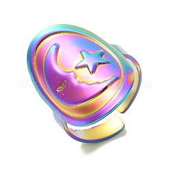 Ionenplattierung (IP) 304 Edelstahl Mond mit Stern offener Manschettenring für Frauen&nbsp;RJEW-M149-29RC