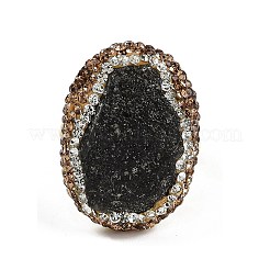 Ovale Fingerringe aus natürlichem Tektit und Strass&nbsp;RJEW-P128-02G