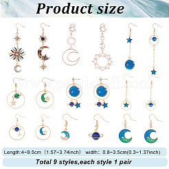 9 Paar asymmetrische Emaille-Ohrringe mit Strassen in 9 Stilen: Sonne&nbsp;EJEW-AN0002-14