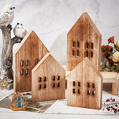 4 pz 2 stili decorazioni natalizie in legno per esposizione di casette&nbsp;DJEW-BC0001-28B