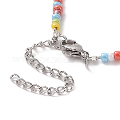 Seme di vetro e viso sorridente in acrilico e collana di perle finte per le donne&nbsp;NJEW-JN04292