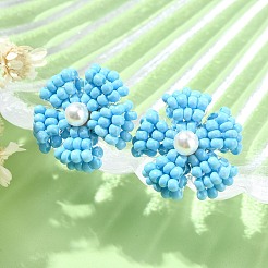 Boucles d'oreilles à tige en perles de verre marguerite&nbsp;EJEW-MZ00334